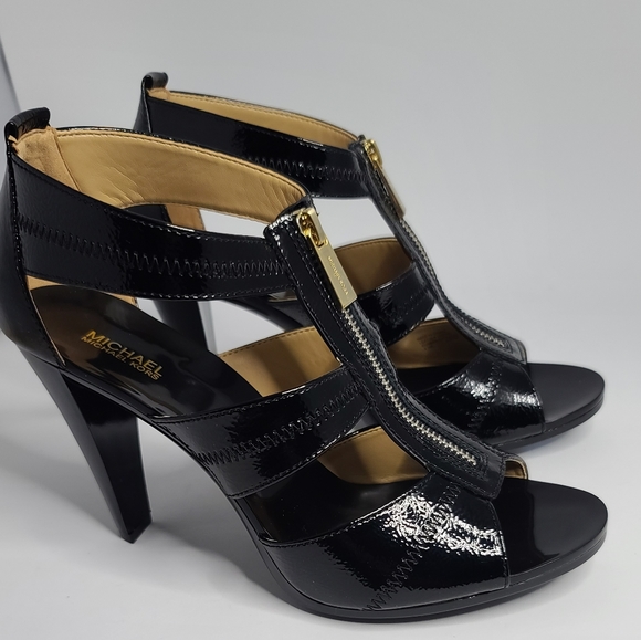 NEW! Michael Kors Berkley Black T Strap Zip Crackl - Picture 2 of 5